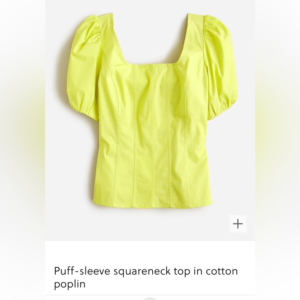 NWT J. Crew Square Neck Puff Sleeve Poplin Top